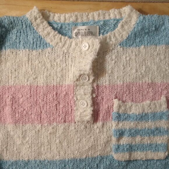 Vintage 80s Here's A Hug Striped Pocket Cropped Henley Sweater - Picture 4 of 8